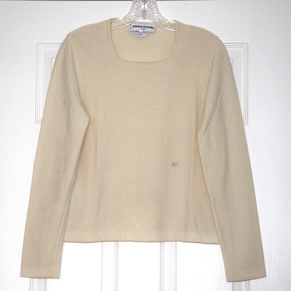 SONIA RYKIEL Paris Sweater Pullover Vanilla Angora Wool Blend Knit SR Logo 40EU - Picture 1 of 10